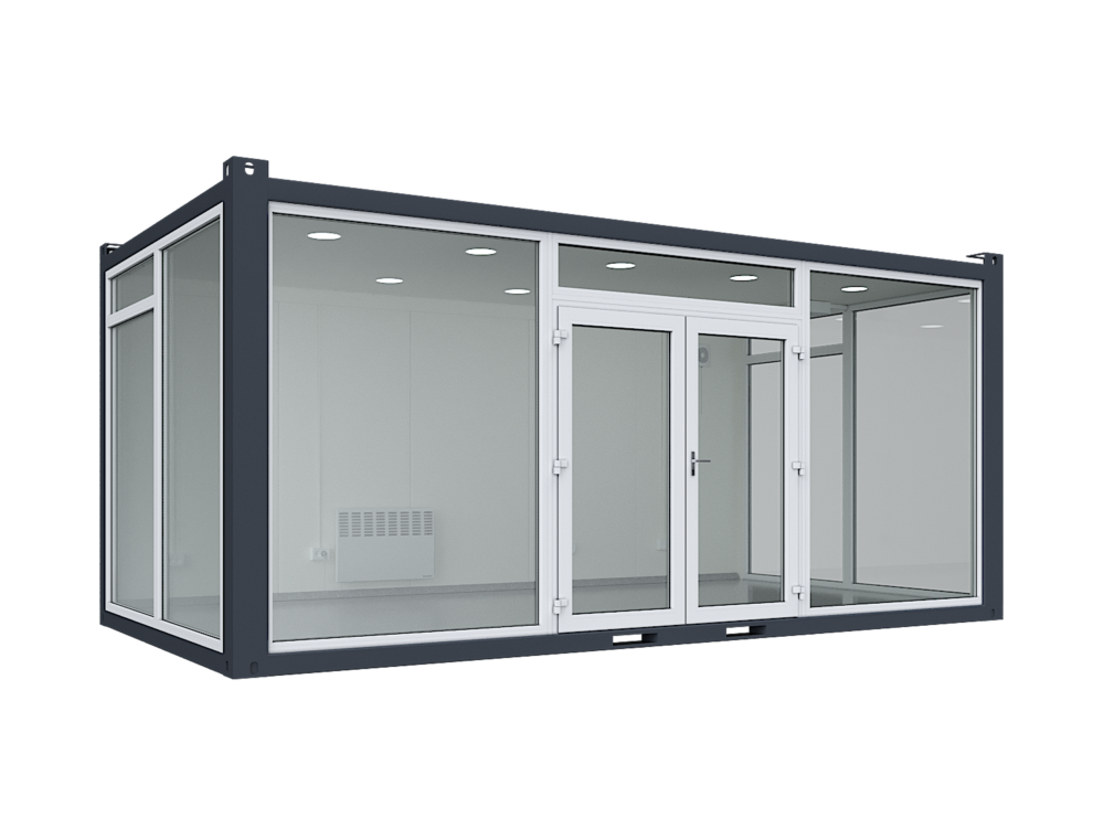 6 x 3,2 m Glascontainer, 3 Glaswände